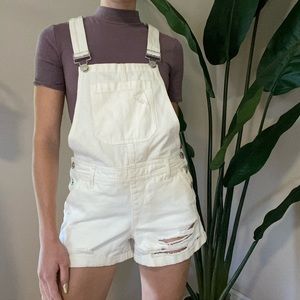 Forever 21 White Denim Overall Shorts